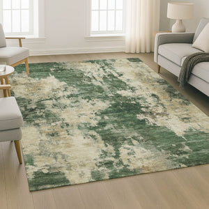 HomeRoots 5' X 8' Fern Green & Beige Abstract Washable Area Rug - Durable, UV-Protected & Easy Care Style! 716944