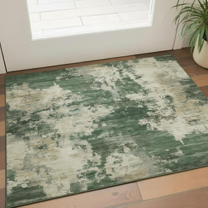 HomeRoots 5' X 8' Fern Green & Beige Abstract Washable Area Rug - Durable, UV-Protected & Easy Care Style! 716944