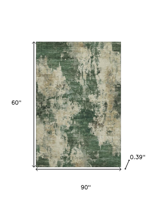 HomeRoots 8' Fern Green Abstract Washable Round Rug – Durable, Stain Resistant & UV Protected for Everyday Use 716945