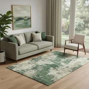 HomeRoots 8' Fern Green Abstract Washable Round Rug – Durable, Stain Resistant & UV Protected for Everyday Use 716945