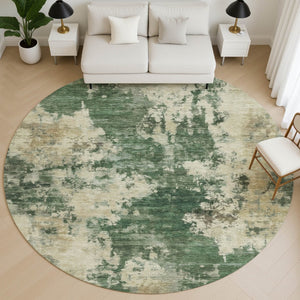 HomeRoots 8' X 10' Contemporary Fern Green & Beige Abstract Washable Area Rug with UV Protection & Non-Slip Backing 716946
