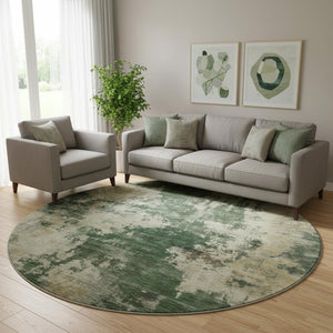 HomeRoots 8' X 10' Contemporary Fern Green & Beige Abstract Washable Area Rug with UV Protection & Non-Slip Backing 716946