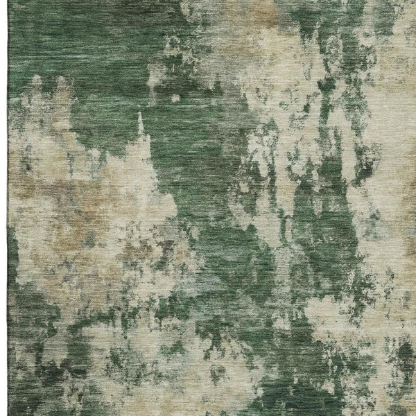 HomeRoots 9' X 12' Fern Green & Beige Abstract Washable Area Rug – UV Protected, Stain-Resistant Comfort! 716947
