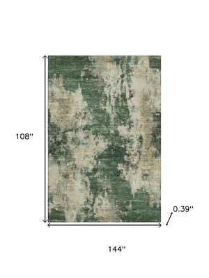 HomeRoots 10' X 14' Fern Green & Beige Abstract Area Rug - Washable, UV Protected, Durable & Stylish Décor Piece 716948