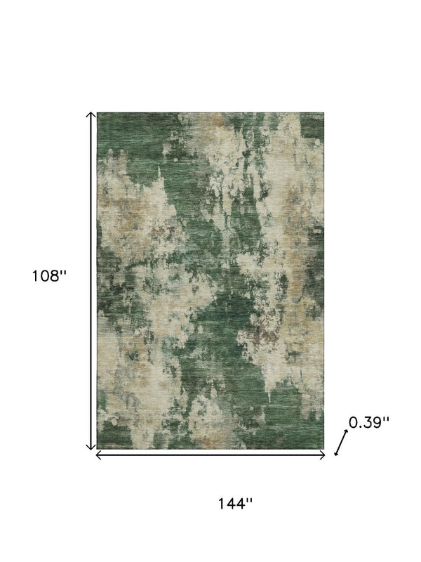 HomeRoots 10' X 14' Fern Green & Beige Abstract Area Rug - Washable, UV Protected, Durable & Stylish Décor Piece 716948