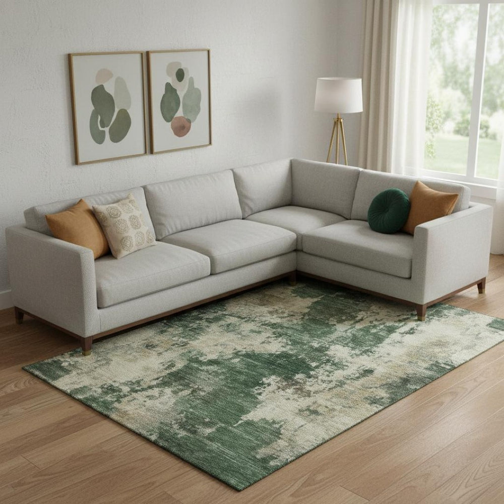 HomeRoots 10' X 14' Fern Green & Beige Abstract Area Rug - Washable, UV Protected, Durable & Stylish Décor Piece 716948
