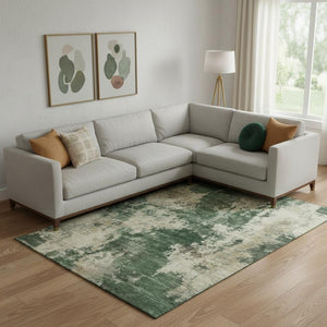 HomeRoots 10' X 14' Fern Green & Beige Abstract Area Rug - Washable, UV Protected, Durable & Stylish Décor Piece 716948