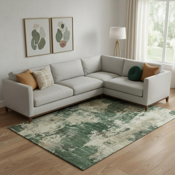HomeRoots 10' X 14' Fern Green & Beige Abstract Area Rug - Washable, UV Protected, Durable & Stylish Décor Piece 716948