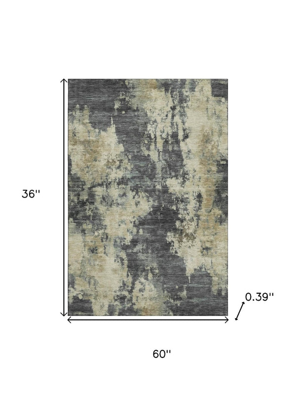 HomeRoots 5' X 8' Gray And Beige Abstract Washable Area Rug – Stylish, Durable, UV-Protected for Modern Spaces 716950