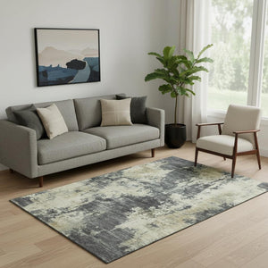 HomeRoots 8' Gray and Beige Abstract Washable Round Rug - Stylish, Stain Resistant, UV Protected for Any Room 716951