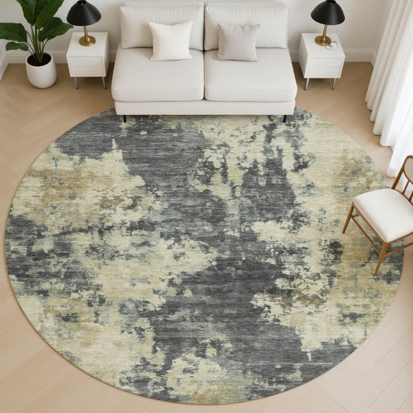 HomeRoots 8' X 10' Modern Gray and Beige Abstract Washable Area Rug – UV Protected, Durable, Easy Care Design 716952