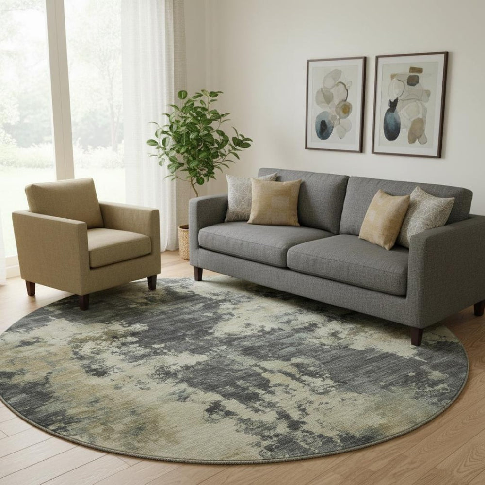 HomeRoots 8' X 10' Modern Gray and Beige Abstract Washable Area Rug – UV Protected, Durable, Easy Care Design 716952