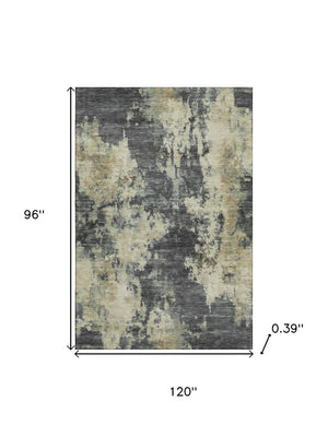HomeRoots 9' X 12' Gray And Beige Abstract Washable Area Rug - Soft, Durable, UV-Protected for Busy Homes 716953