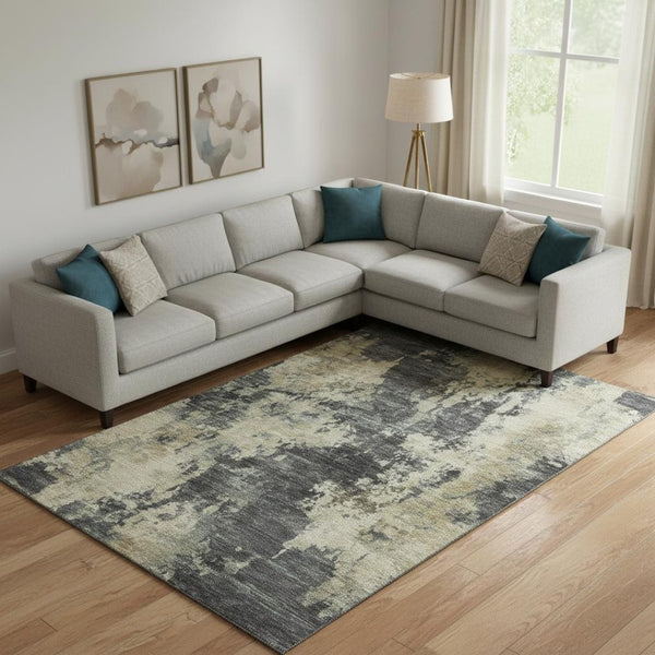 HomeRoots 9' X 12' Gray And Beige Abstract Washable Area Rug - Soft, Durable, UV-Protected for Busy Homes 716953