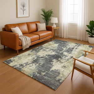 HomeRoots 10' Gray and Beige Abstract Area Rug - Washable, UV-Protected, Stain-Resistant, Durable & Stylish! 716954