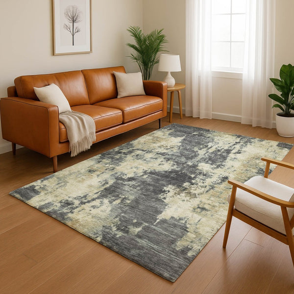 HomeRoots 10' Gray and Beige Abstract Area Rug - Washable, UV-Protected, Stain-Resistant, Durable & Stylish! 716954