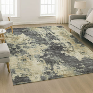 HomeRoots 10' Gray and Beige Abstract Area Rug - Washable, UV-Protected, Stain-Resistant, Durable & Stylish! 716954