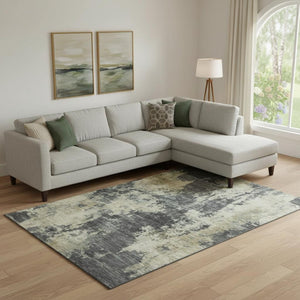 HomeRoots 10' Gray and Beige Abstract Area Rug - Washable, UV-Protected, Stain-Resistant, Durable & Stylish! 716954