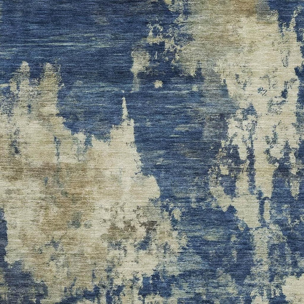 HomeRoots 5' X 8' Stylish Navy Blue & Beige Abstract Area Rug – Washable, UV-Protected, and Pet-Friendly Design 716956