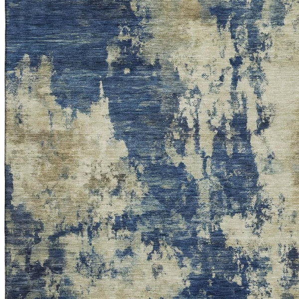 HomeRoots 5' X 8' Stylish Navy Blue & Beige Abstract Area Rug – Washable, UV-Protected, and Pet-Friendly Design 716956