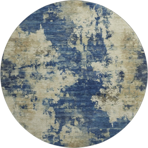 HomeRoots 8' X 10' Navy Blue and Beige Abstract Washable Area Rug – Durable, UV-Protected, Pet-Friendly Design 716958