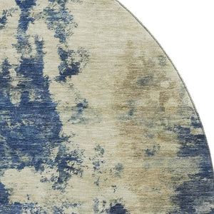 HomeRoots 8' X 10' Navy Blue and Beige Abstract Washable Area Rug – Durable, UV-Protected, Pet-Friendly Design 716958