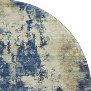 HomeRoots 8' X 10' Navy Blue and Beige Abstract Washable Area Rug – Durable, UV-Protected, Pet-Friendly Design 716958