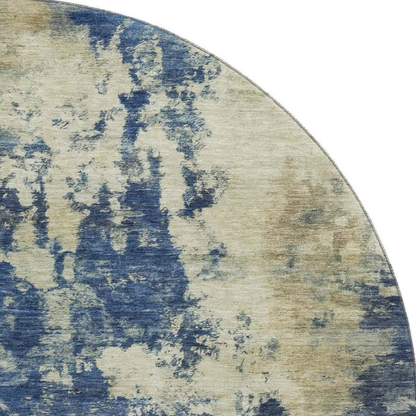 HomeRoots 8' X 10' Navy Blue and Beige Abstract Washable Area Rug – Durable, UV-Protected, Pet-Friendly Design 716958