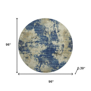 HomeRoots 8' X 10' Navy Blue and Beige Abstract Washable Area Rug – Durable, UV-Protected, Pet-Friendly Design 716958