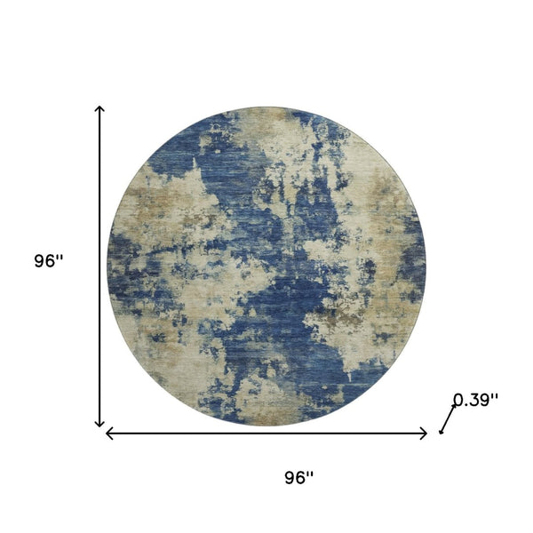 HomeRoots 8' X 10' Navy Blue and Beige Abstract Washable Area Rug – Durable, UV-Protected, Pet-Friendly Design 716958