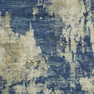 HomeRoots 9' X 12' Navy Blue & Beige Abstract Area Rug - Washable, UV-Protected, Perfect for Busy Homes! 716959
