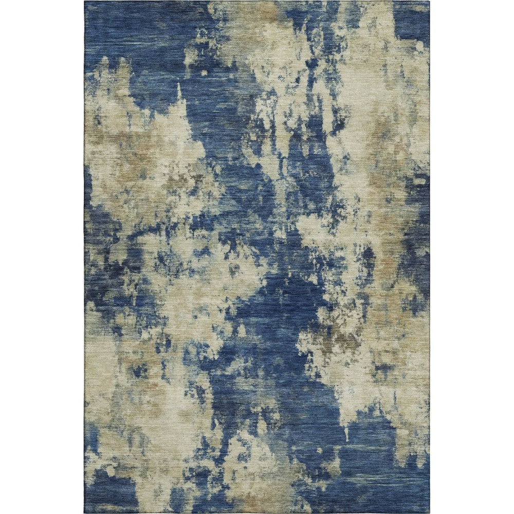 HomeRoots 10' X 14' Navy Blue & Beige Abstract Washable Area Rug – Durable, UV-Protected, Family-Friendly Design 716960