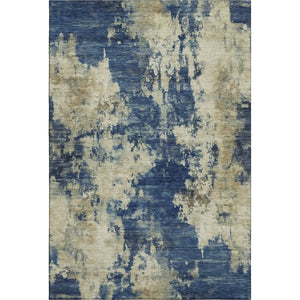 HomeRoots 10' X 14' Navy Blue & Beige Abstract Washable Area Rug – Durable, UV-Protected, Family-Friendly Design 716960