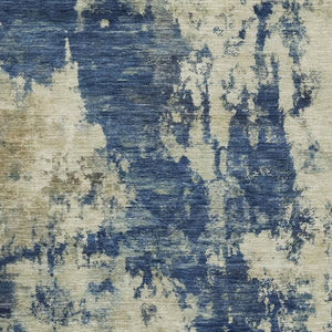 HomeRoots 10' X 14' Navy Blue & Beige Abstract Washable Area Rug – Durable, UV-Protected, Family-Friendly Design 716960