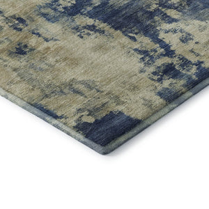 HomeRoots 10' X 14' Navy Blue & Beige Abstract Washable Area Rug – Durable, UV-Protected, Family-Friendly Design 716960