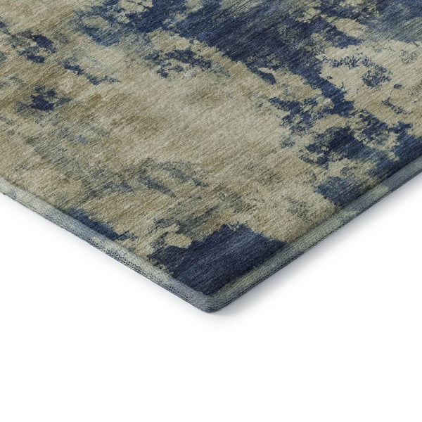 HomeRoots 10' X 14' Navy Blue & Beige Abstract Washable Area Rug – Durable, UV-Protected, Family-Friendly Design 716960