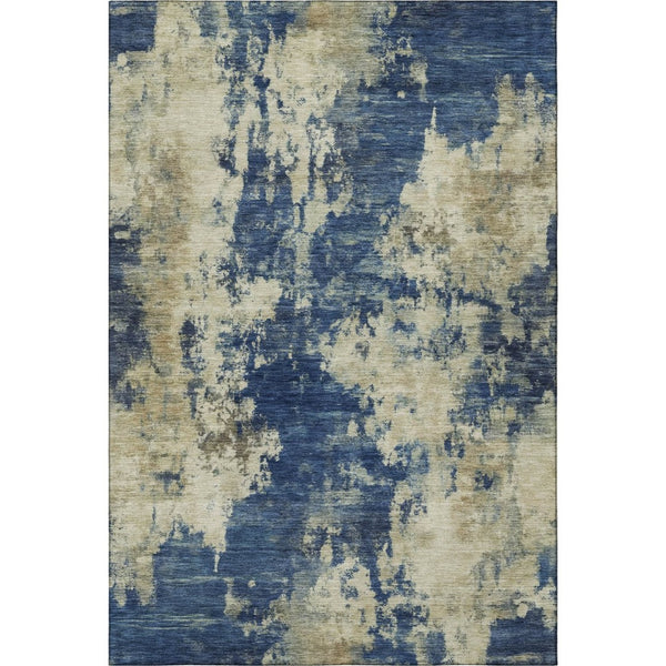 HomeRoots 10' X 14' Navy Blue & Beige Abstract Washable Area Rug – Durable, UV-Protected, Family-Friendly Design 716960