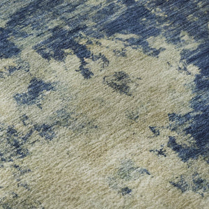 HomeRoots 10' X 14' Navy Blue & Beige Abstract Washable Area Rug – Durable, UV-Protected, Family-Friendly Design 716960