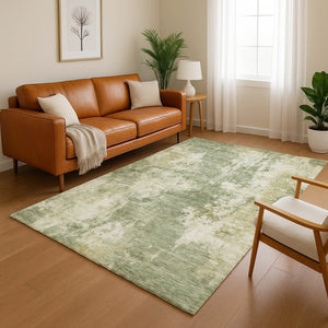 HomeRoots 9' X 12' Modern Abstract Sage & Beige Area Rug - Washable, Stain-Resistant, UV Protected & Stylish! 716965