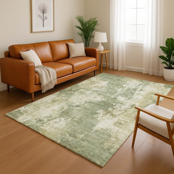 HomeRoots 9' X 12' Modern Abstract Sage & Beige Area Rug - Washable, Stain-Resistant, UV Protected & Stylish! 716965