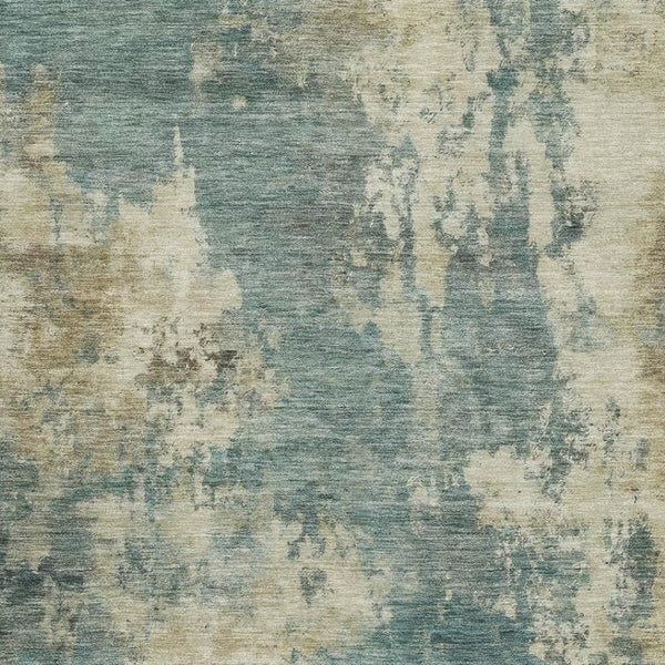 HomeRoots 5' X 8' Teal and Beige Abstract Area Rug – Washable, UV Resistant, Stylish & Durable for Any Space 716968