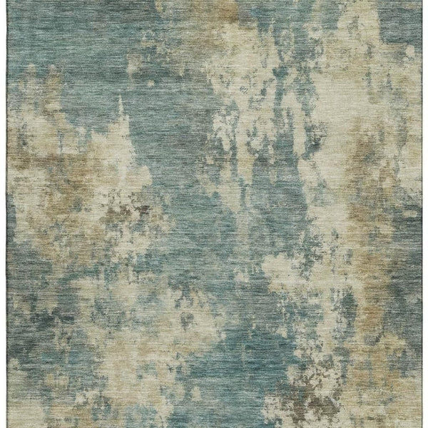 HomeRoots 8' Teal and Beige Abstract Washable Round Rug - Modern Design with UV Protection and Stain Resistance 716969