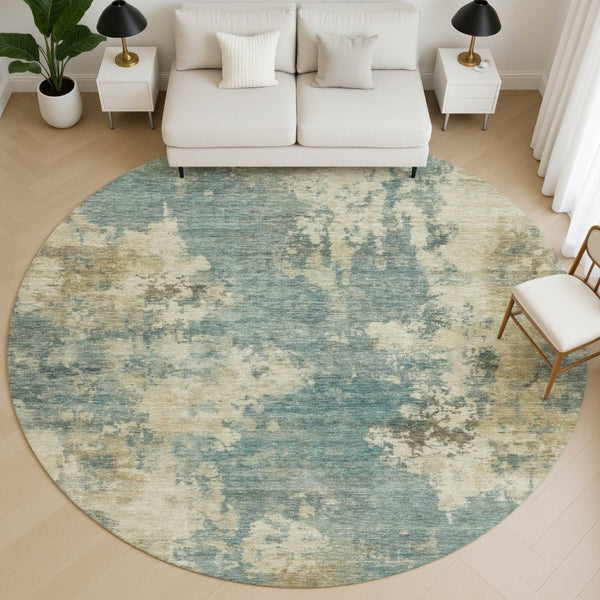 HomeRoots 8' X 10' Teal and Beige Abstract Area Rug – Washable, UV Protected, Stylish for Living Spaces! 716970