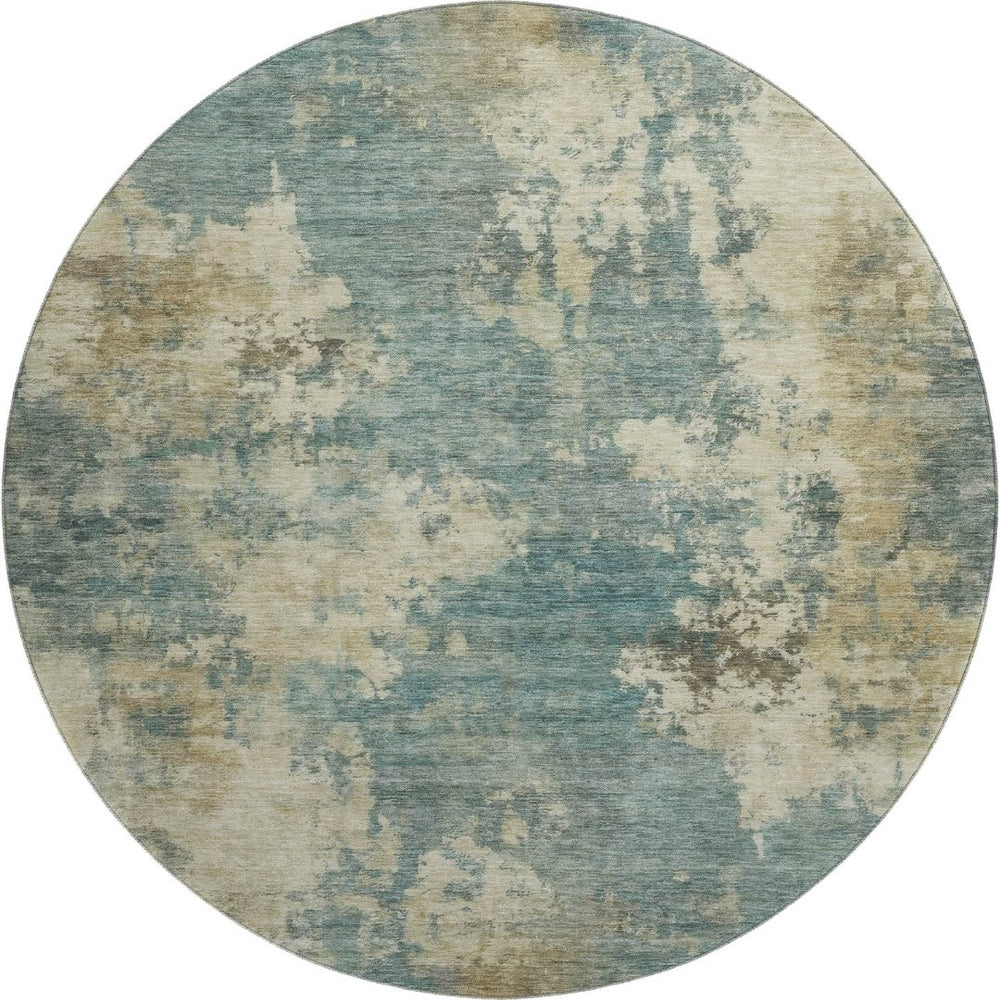 HomeRoots 8' X 10' Teal and Beige Abstract Area Rug – Washable, UV Protected, Stylish for Living Spaces! 716970