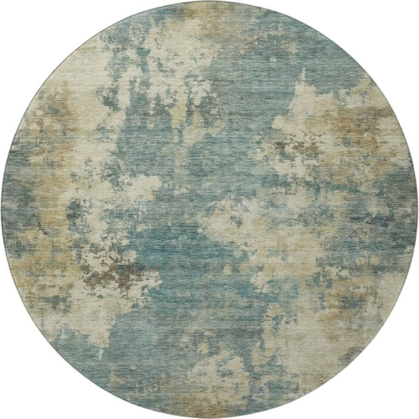 HomeRoots 8' X 10' Teal and Beige Abstract Area Rug – Washable, UV Protected, Stylish for Living Spaces! 716970