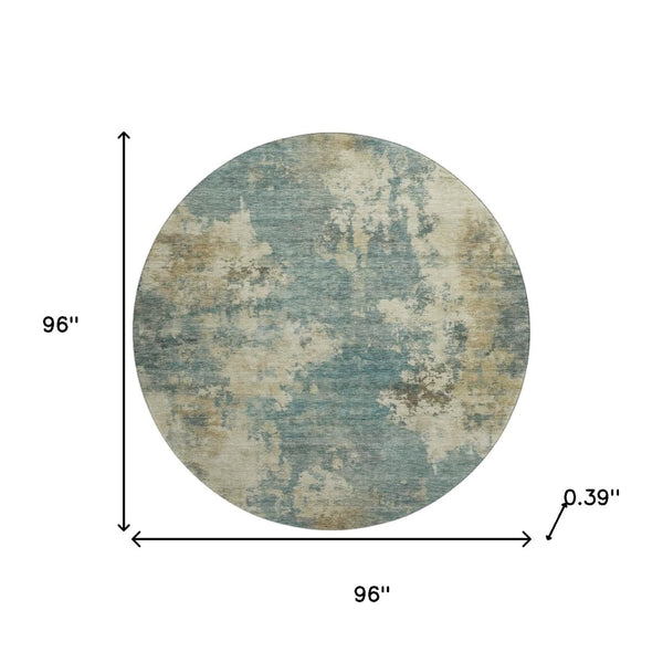 HomeRoots 8' X 10' Teal and Beige Abstract Area Rug – Washable, UV Protected, Stylish for Living Spaces! 716970