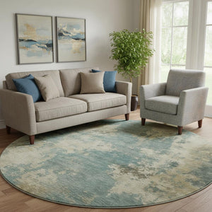 HomeRoots 8' X 10' Teal and Beige Abstract Area Rug – Washable, UV Protected, Stylish for Living Spaces! 716970