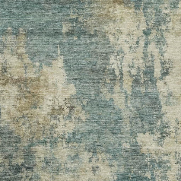 HomeRoots 9' X 12' Teal and Beige Abstract Washable Area Rug - Durable, UV-Protected, Perfect for Busy Homes 716971