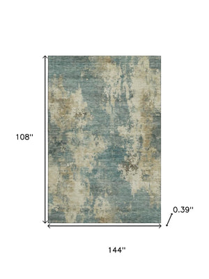 HomeRoots 10' Teal and Beige Abstract Area Rug - Washable, UV-Protected, Durable for High-Traffic Spaces 716972