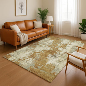 HomeRoots 5' X 8' Stylish Terra Cotta & Beige Abstract Washable Area Rug with UV Protection for Modern Homes 716974